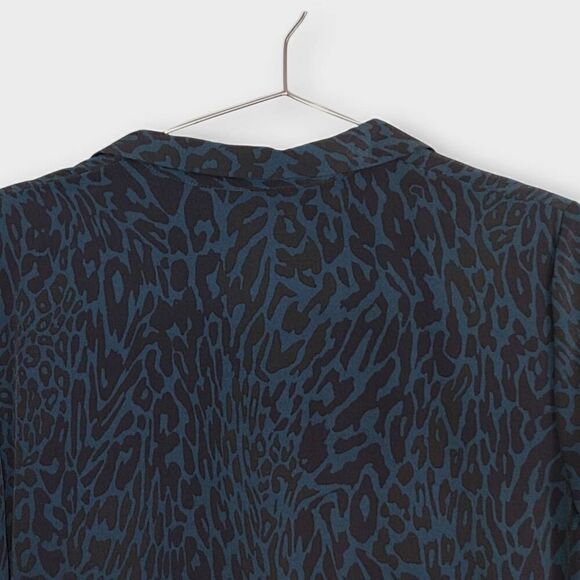 Top Shop Leopard Midi Sz 8 Turquoise Black Button Crepe Dress Academia Whimsicor - Picture 7 of 13